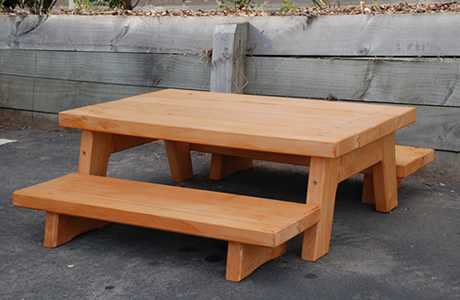 Timber outdoor table and sales bench seats